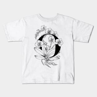 Monogram O with Orchids Line Art Kids T-Shirt